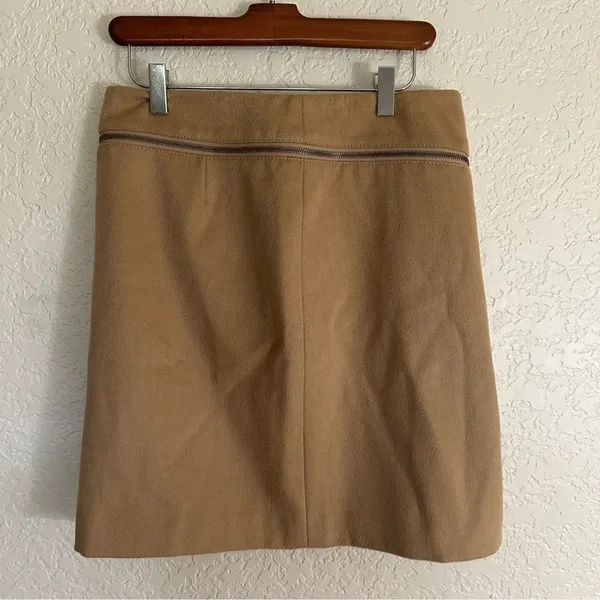 Tory Burch Wool Mini Skirt Tan 2 Womens‎ Zip Detail A-Line Luxury - Image 11