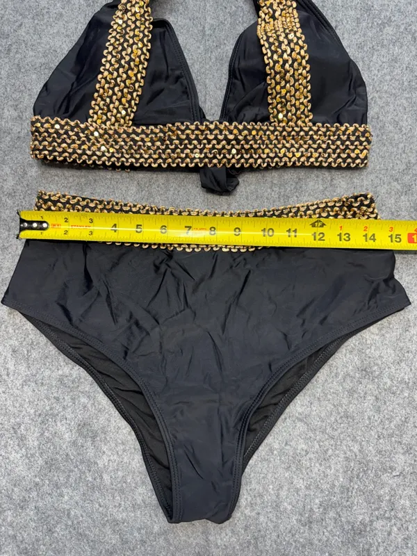 Sexy High Waist Halter V Neck Bathing Suit Tie Back Tummy Control Swimwear - Image 2