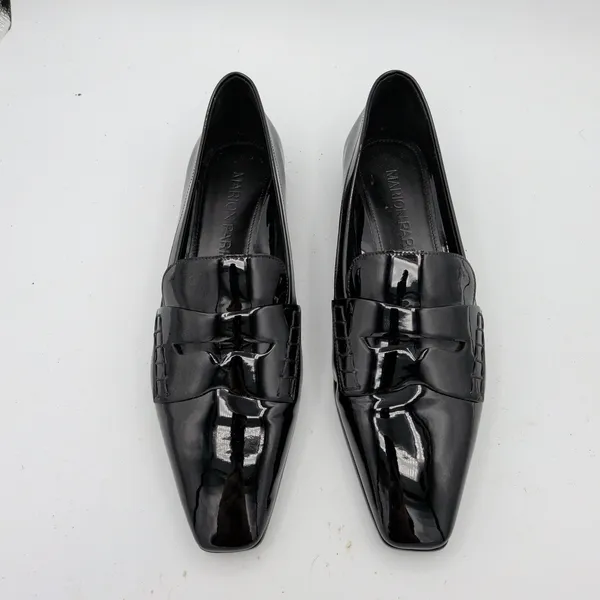 Marion Parke Black Patent Leather Square Pointed Toe Penny Loafer Women 39 Italy - Image 4