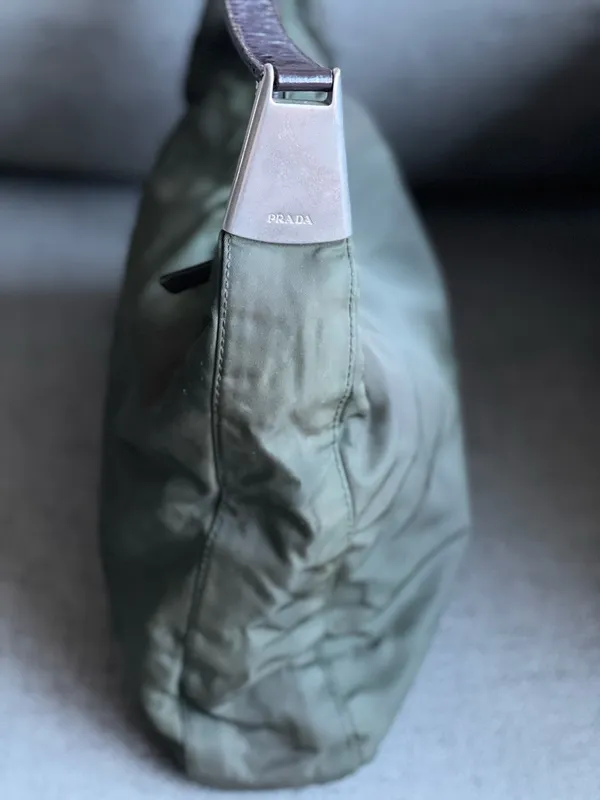 Prada Vintage Nylon Leather Shoulder Bag green - Image 4
