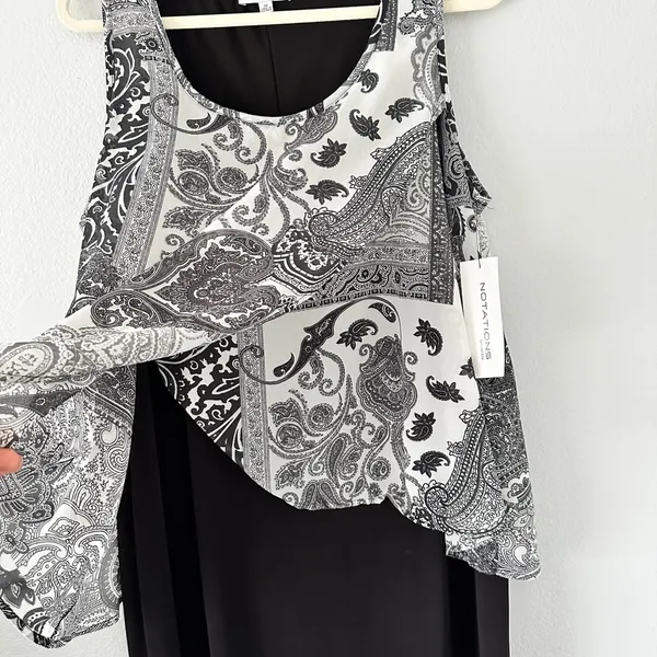 Notations Size-1X Women's Chiffon Overlay Abstract‎ Patterned & Black Dress - Image 7