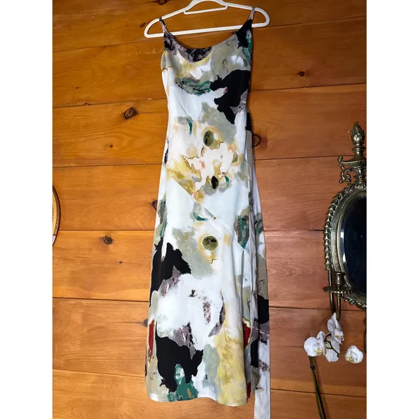 NWT Lulus Inspired Aura White Multi Abstract Print Cowl Midi Dress Gala Size S - Image 2