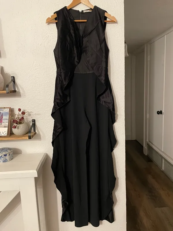 Alice + Olivia Sarandon Side Ruffle Jumpsuit Black Sleeveless Size 6 - Image 2