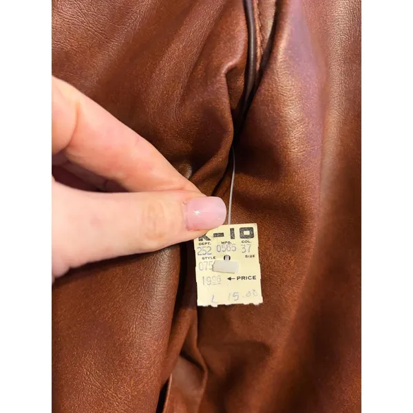 Vintage Kmart Leather Look Pantcoat‎ Brown Faux Leather Belted Jacket 70s 18.5 - Image 8