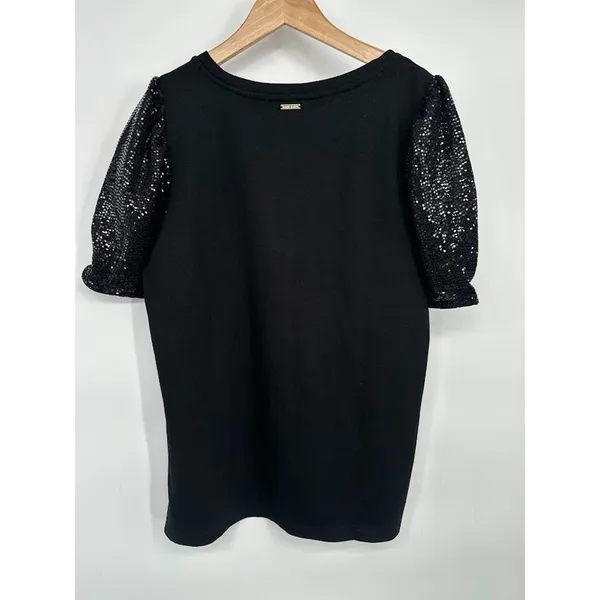 Anne Klein Womens Black Sequin Short Sleeve Blouse Top Size Medium‎ Party Formal - Image 3