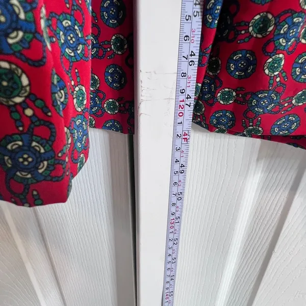 Vintage Talbots Medallion Print Midi Dress Gold Crest Button Long‎ Sleeve Red 6 - Image 9