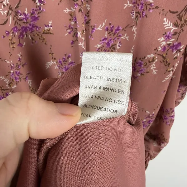 Entro Mauve Floral Smocked Mini Dress Tiered Cottage Boho Romantic Feminine - Image 9