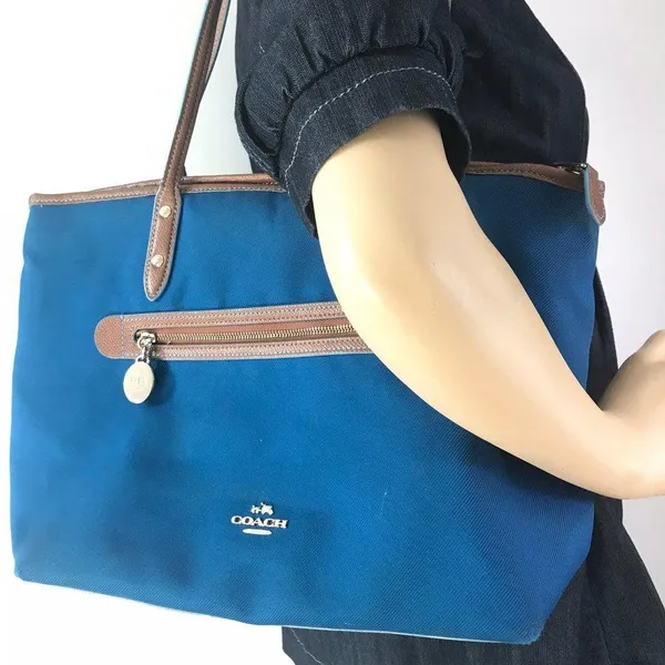 COACH Large Blue Brown Fabric Shoppers Tote - Image 7