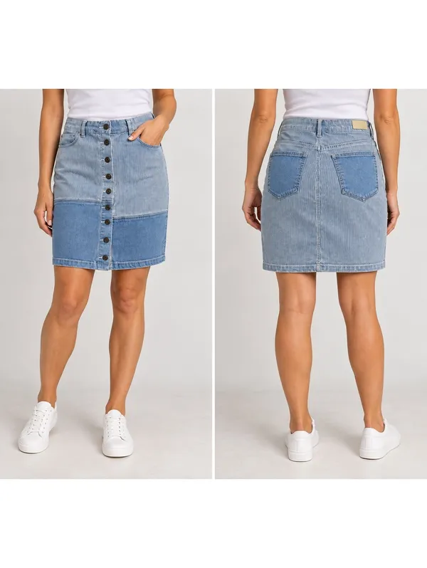 Buffalo David Bitton Catherine Stretch Denim Skirt Striped Button Front 16 Waist - Image 2