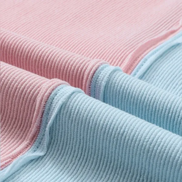 Multicolor Pastel Pink Green Blue Colorblock Patchwork Ribbed Pullover Top Size M - Image 7