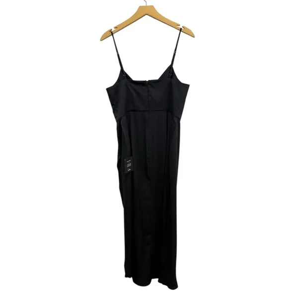 Lulus V Neck Spaghetti Strap Pleated Faux Wrap Reinette Black Midi Dress size L - Image 5