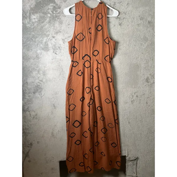 Eva‎ Franco Faith Jumpsuit Rust Geometric Wide Leg Halter Boho 4 - Image 5