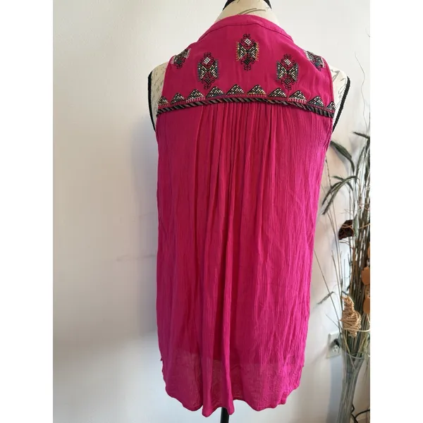 Maeve Anthropologie Pink Embroidered Tunic Tank Top Blouse Size M‎ Geometric - Image 3