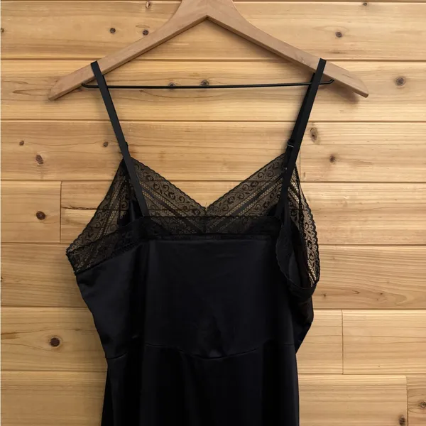 Vintage Small Black Geometric Floral Lace Trim Slip Dress Whimsigoth Fairycore - Image 8