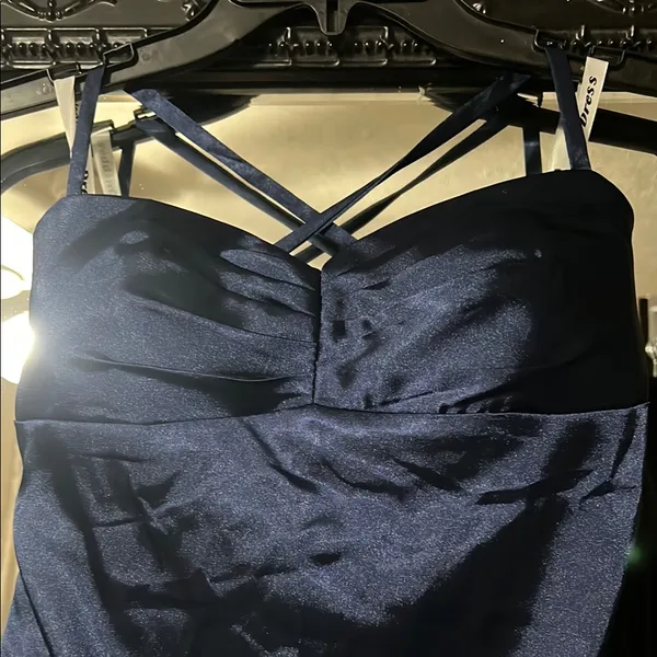 Blue Ruched Backless Spaghetti Strap Gown Size 6 - Image 3