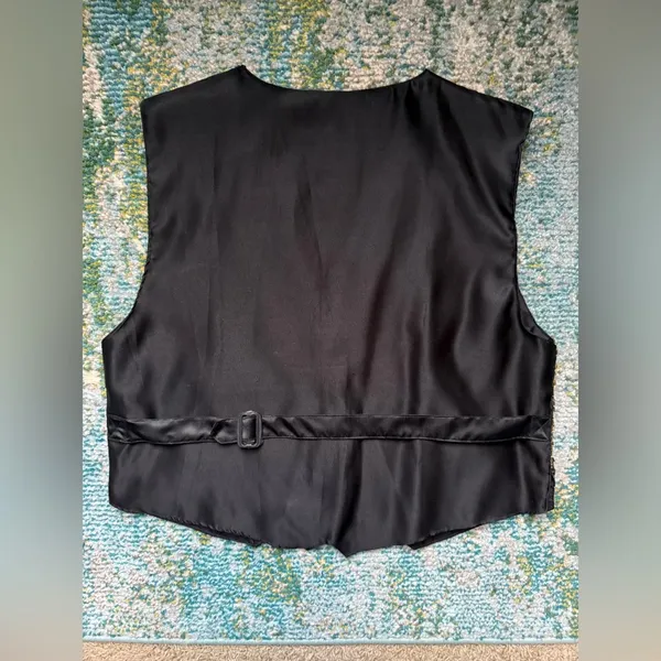 Vintage Match-Ups cotton batik beaded floral black boho vest, size large XL - Image 6