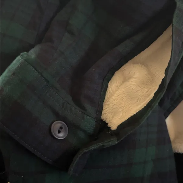 L.L. Bean Scotch Plaid Flannel Shacket Sherpa-Lined XS Green Navy Button Up Cozy - Image 6