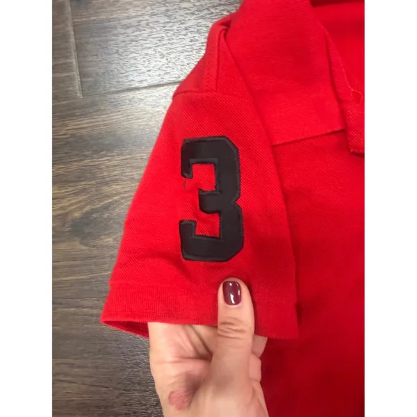 Ralph Lauren Women's Red Big Pony Polo Shirt Black Logo Size Medium - Image 3