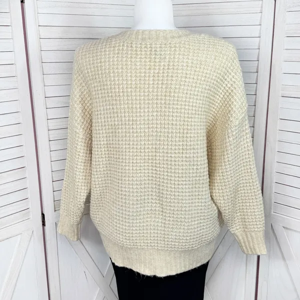 American Eagle Deep V‎ Neck Waffle Knit Oversized Chunky Sweater Tan XL - Image 4