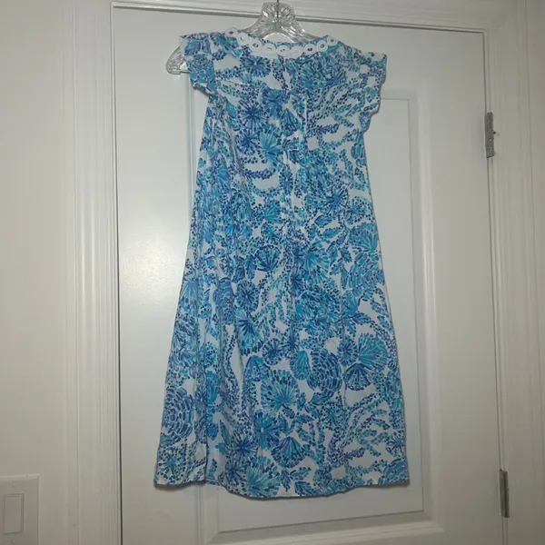 Lilly Pulitzer Womens XS Blue White Shell Print Lace Trim Dress preppy nautical - Image 7