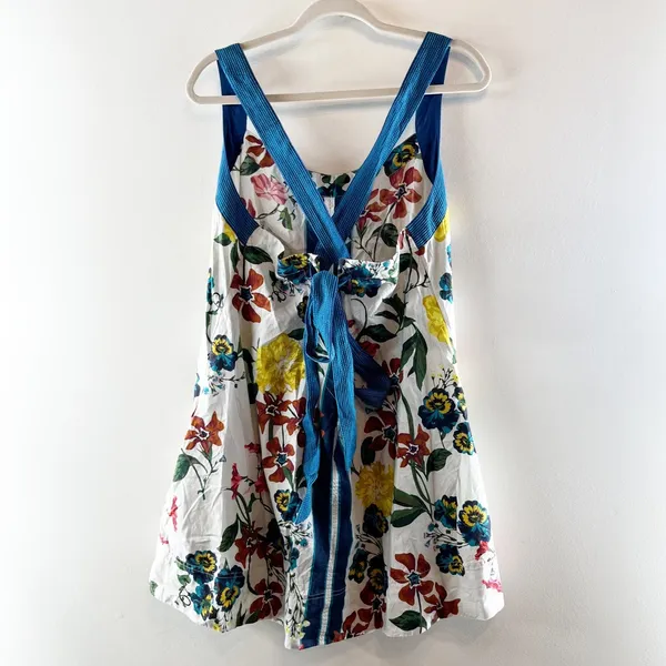 Anthropologie Sleeveless Cross-Back Cotton A-Line Mini Dress White Blue XL - Image 5