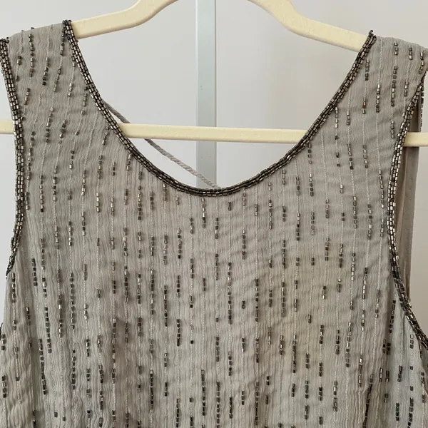 Free People‎ 0 Gray Romper Beaded Scalloped Hem Open Back Boho Festival Sparkle - Image 2