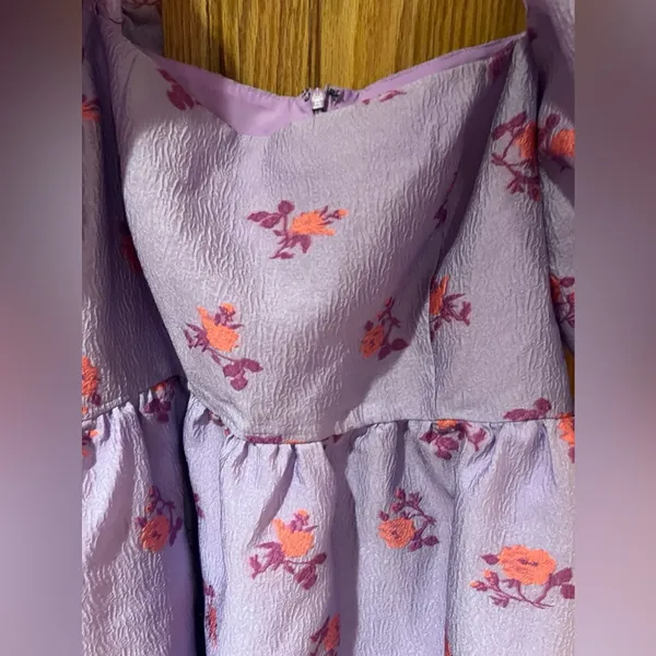 Chelsea28 Brocade‎ Puff Sleeve Babydoll Dress in Purple Lupine Floral Size XL - Image 10