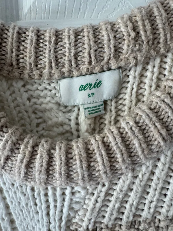 Aerie Color Block tan white crop sweater - Image 3