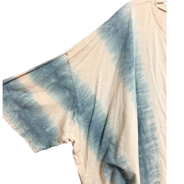 Easel Women Large Blue Cream Tie Dye Oversized Cotton T-Shirt Top - Image 6
