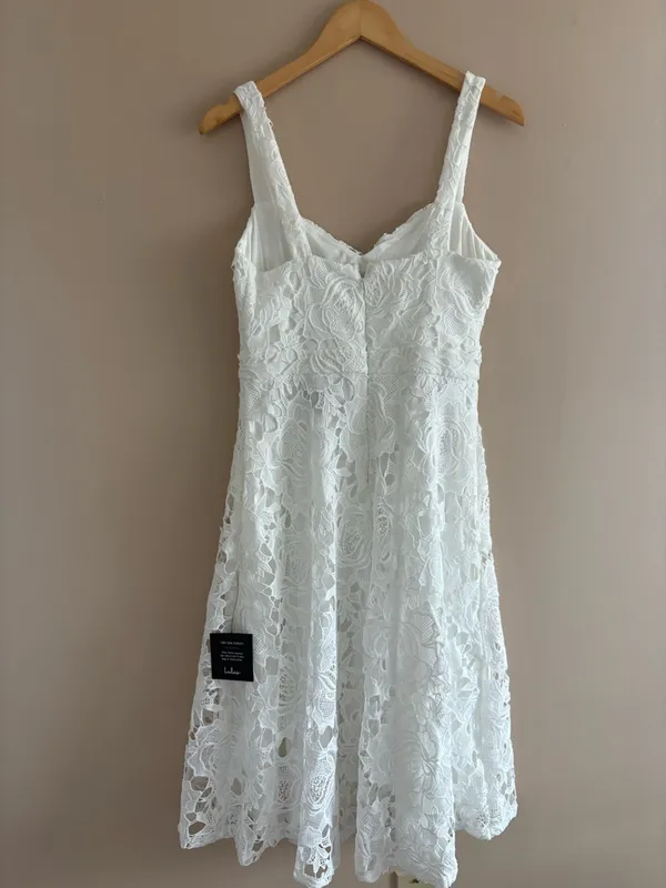 Lulus Divine Beauty White Lace Midi Dress With Pockets Size Small Bridal Beach - Image 5