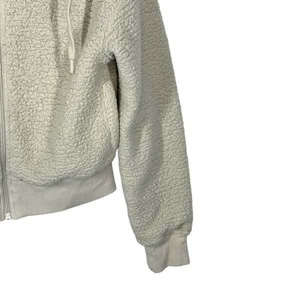 Aerie Offline Sherpa Teddy Jacket Oatmeal Cream Cropped Hoodie Small - Image 6