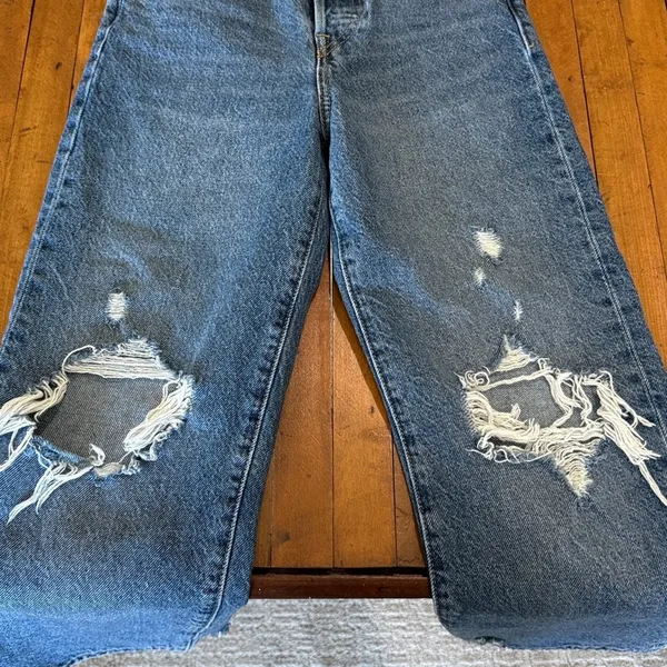 Levis 501 Faded Distressed Ribcage Straight Ankle Jeans Inseam 27" Size 24 - Image 5
