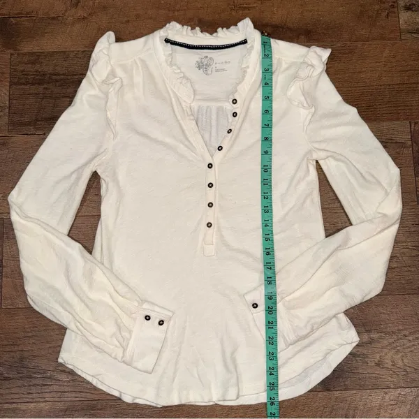 Anthropologie Pilcro Cream Ruffle-Shoulder Henley Long-Sleeve Top - Image 10