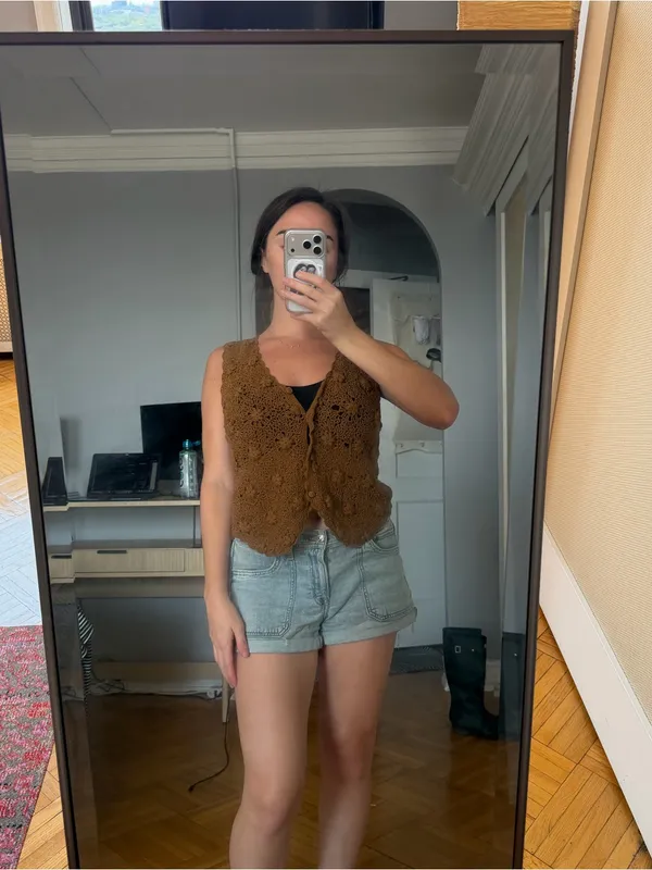 Vintage Crochet Vest in Deep Brown Size M - Image 2