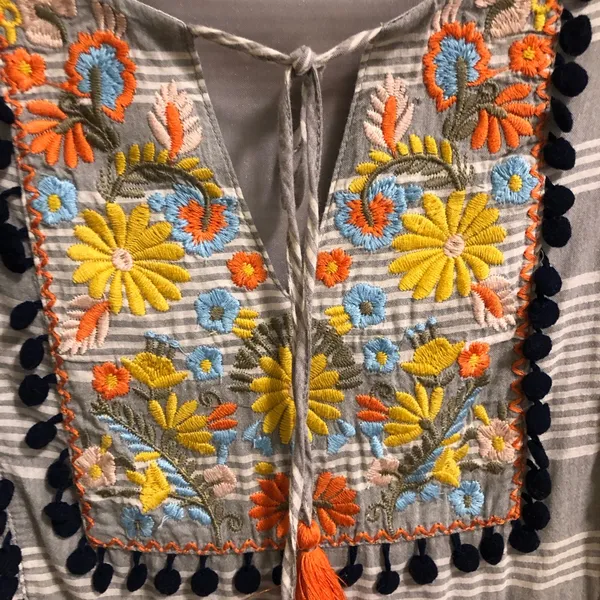 🛍️THML Embroidered Detailed Cap Sleeve Cotton Dress with Pom-pops S - Image 3