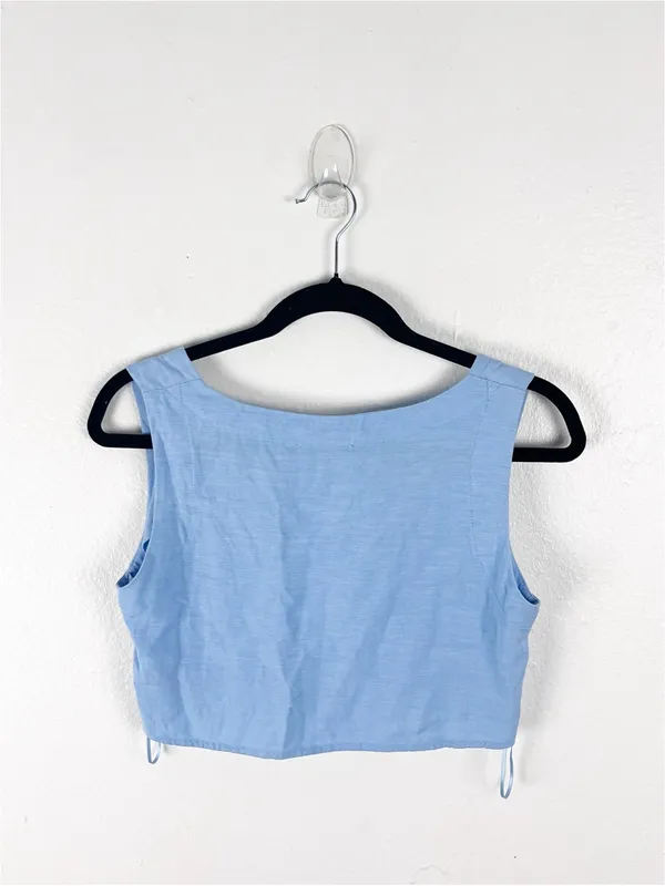 MABLE Light Blue Linen Blend Crop Top Small Casual Neutral Spring Summer Boho - Image 2
