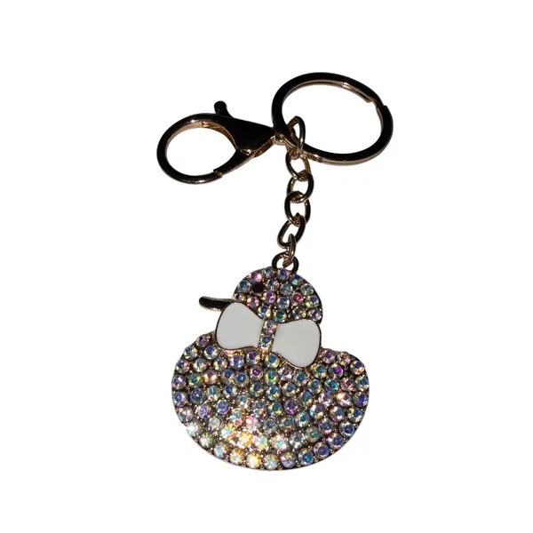 Rhinestone Ducky Bag Tag Key Ring Charm White - Image 2