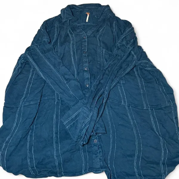 Free People‎ Button Down Tunic Blue XS Boho Oversized Casual - Image 3