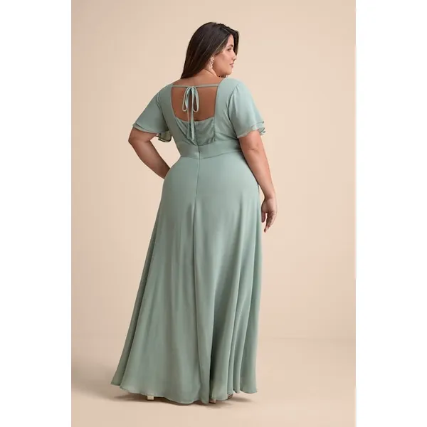 NWT Lulus Promise Of Love Sage Brush Flutter Sleeve Maxi Dress Bridesmaid Sz 2X - Image 6