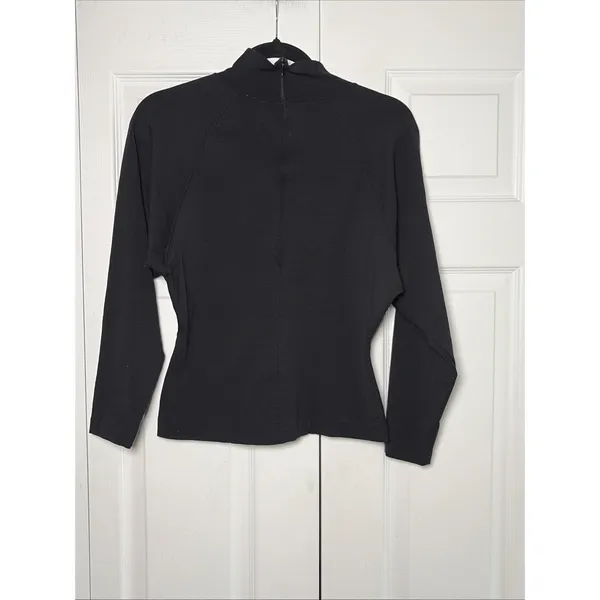 Emanuel Ungaro Mock Neck Top Womens Med Black Long Sleeve Vintage‎ Designer Y2K - Image 4