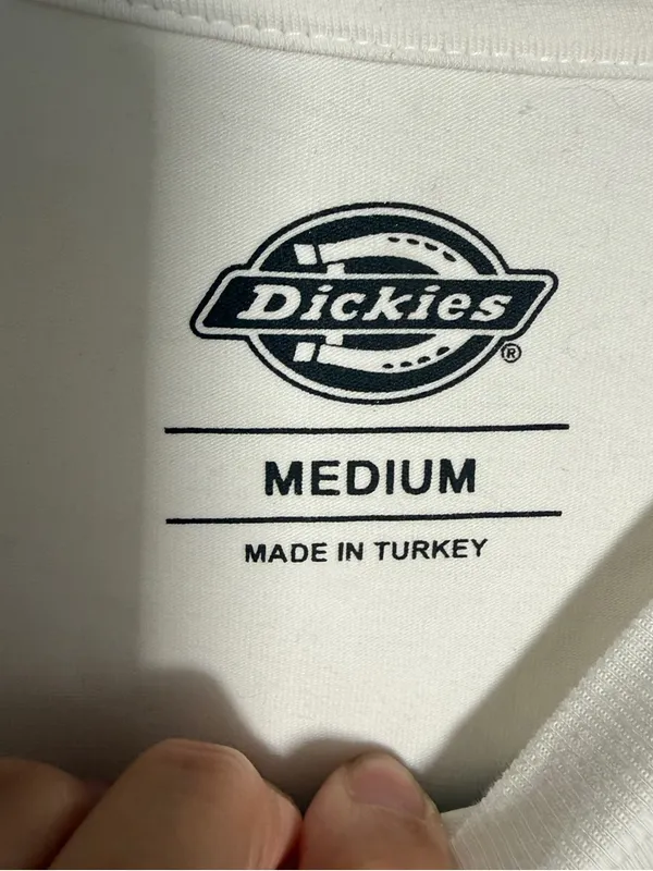 Dickies White Cropped Crewneck Tee with Black Logo Print Womens Medium - Image 3