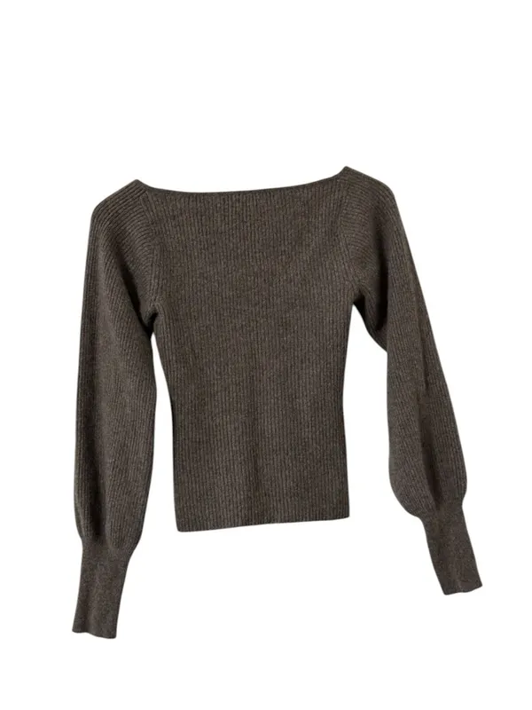 REFORMATION Hart Scoop Neck Cashmere Cocoa Ribbed Sweater Top - Image 4