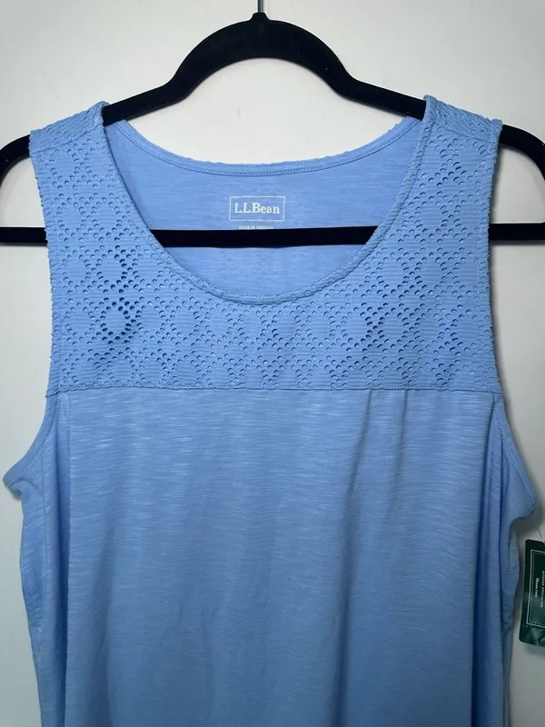 NWT LL Bean Women's Blue Lace-Trim Tank Top Size M Reg - Image 4