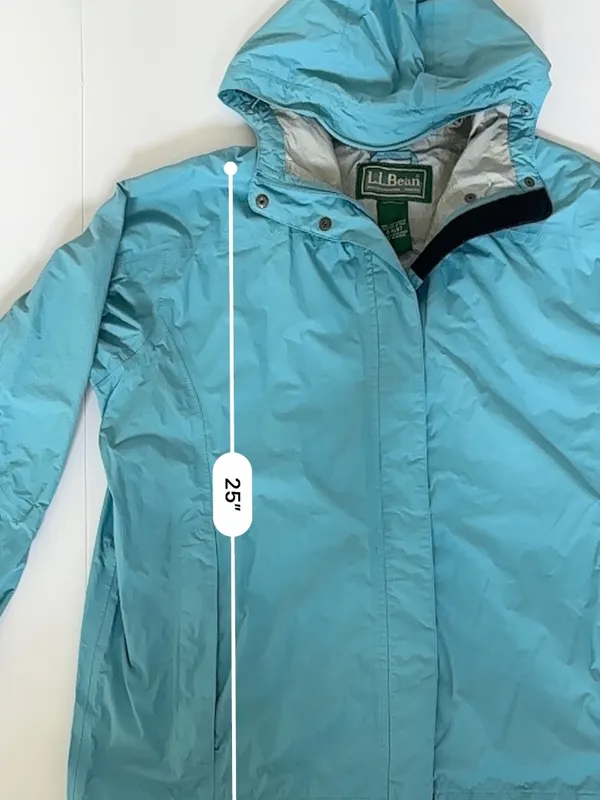 L.L.Bean Vintage Teal Nylon Hooded Rain Jacket Windbreaker Unise - Image 3