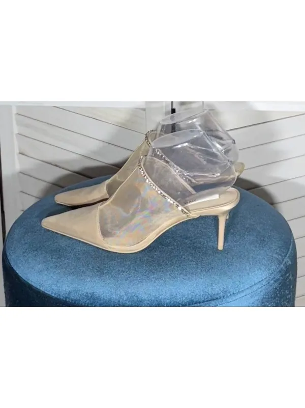Zara sparkly mules shoes rhinestones mesh nude color pointed toe sz 8 39 - Image 2