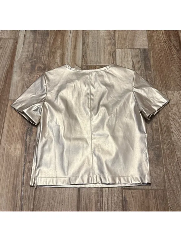 Anthropologie Porridge Collin Faux Leather Short Sleeve Top - Image 4