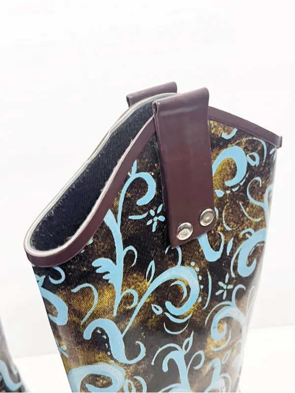 BOPS By Beehive Crain 02 Paisley Print Pointy Toe Rain Boots Size 6 Western Boho - Image 5