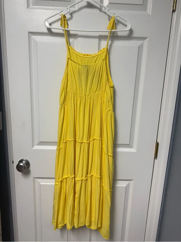 feathers Yellow Floral Embroidered Tiered Maxi Dress with Tie Straps - Image 4