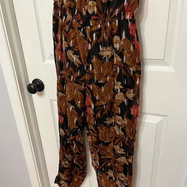 Anthropologie Maeve Kyoto Floral Jumpsuit‎ 4 brown metallic one shoulder - Image 6