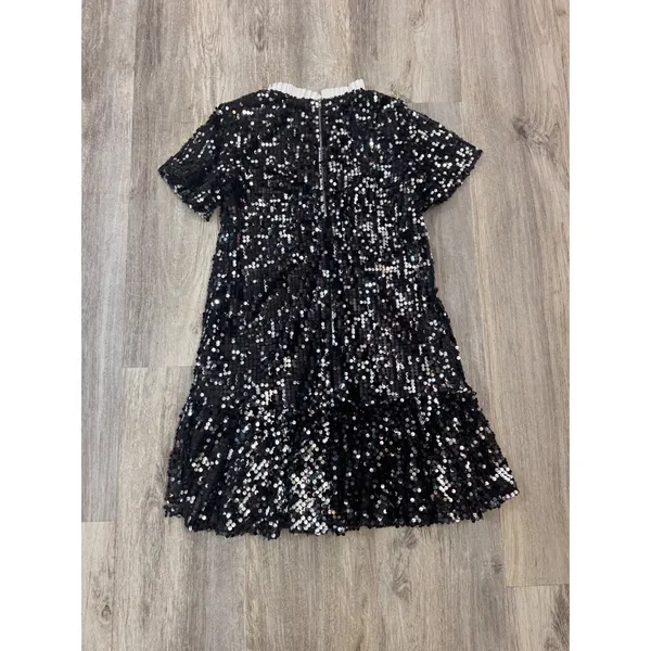 Melloday Black Sequin Short Sleeve Mini Dress with Ruffled Collar‎ XS - Image 3